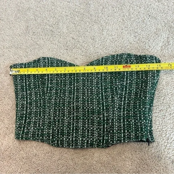 Zara green tweed bustier corset sweetheart neckline crop top Sz M NWT - Picture 10 of 12